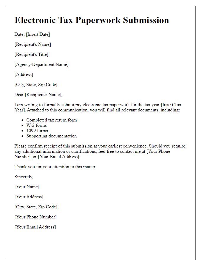 Letter template of electronic tax paperwork submission.