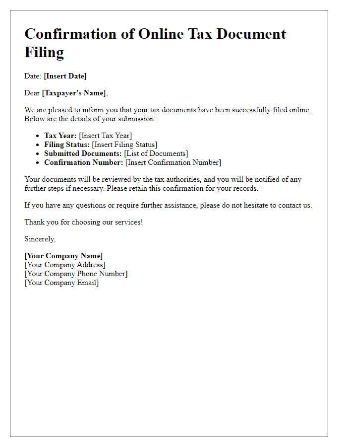 Letter template of online tax document filing.