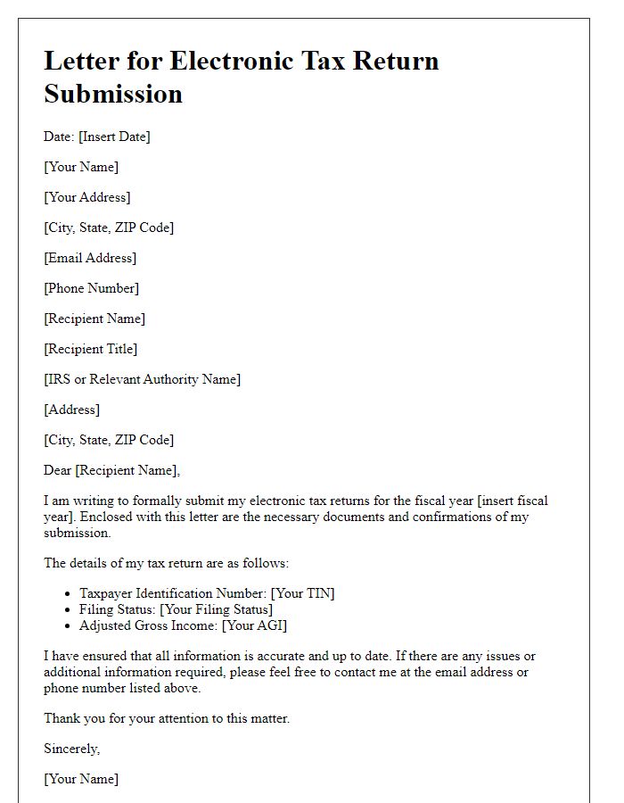 Letter template of submitting electronic tax returns.