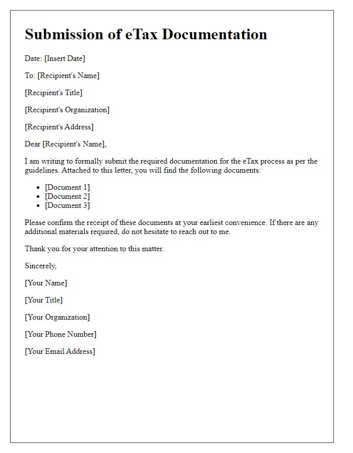 Letter template of submitting eTax documentation.