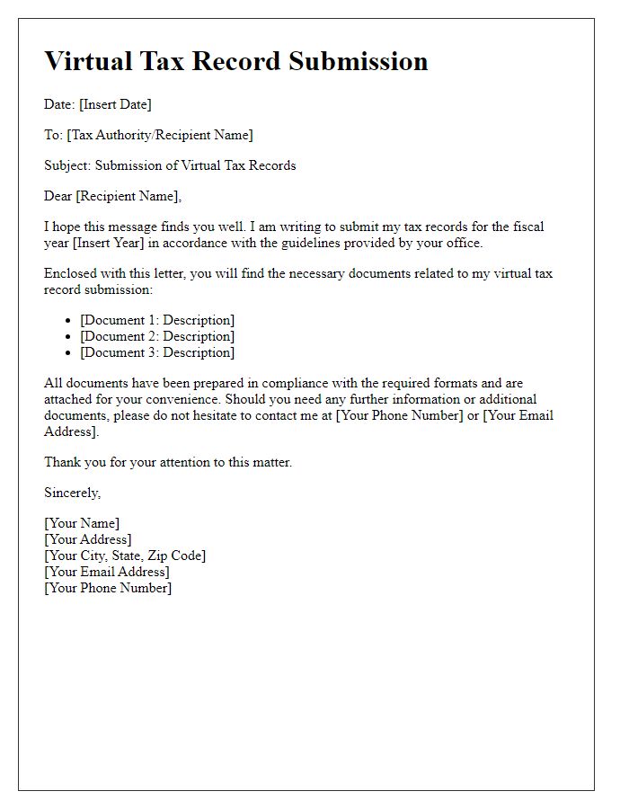 Letter template of virtual tax record submission.