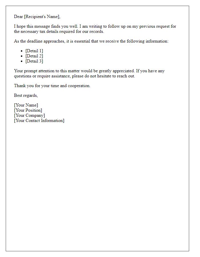 Letter template of follow-up for required tax details.