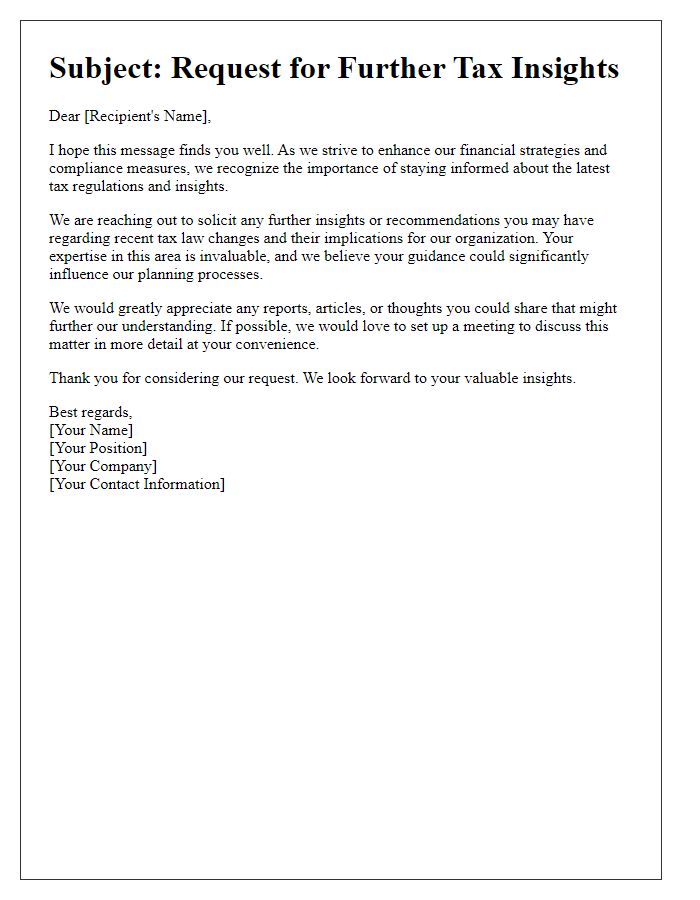 Letter template of solicitation for further tax insights.