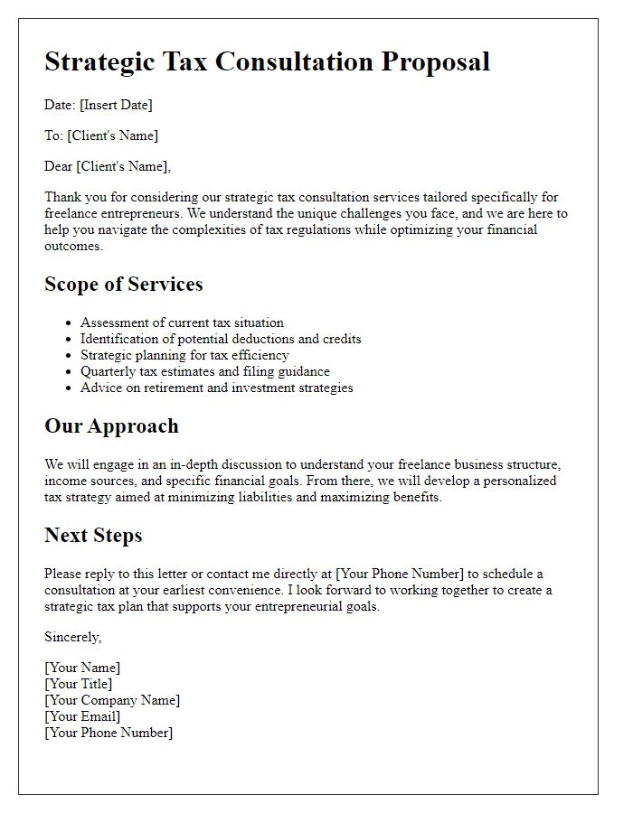 Letter template of strategic tax consultation for freelance entrepreneurs.