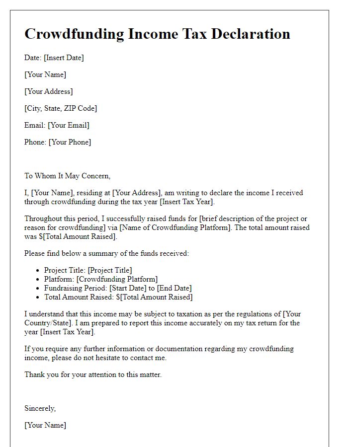 Letter template of crowdfunding income tax declaration for individuals.