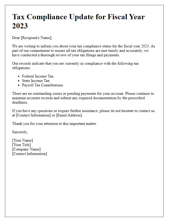 Letter template of tax compliance update for the fiscal year