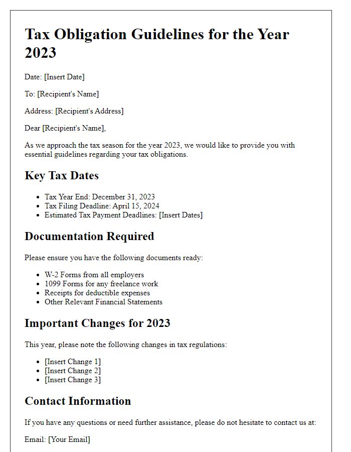 Letter template of tax obligation guidelines for the year