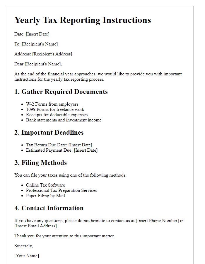 Letter template of yearly tax reporting instructions