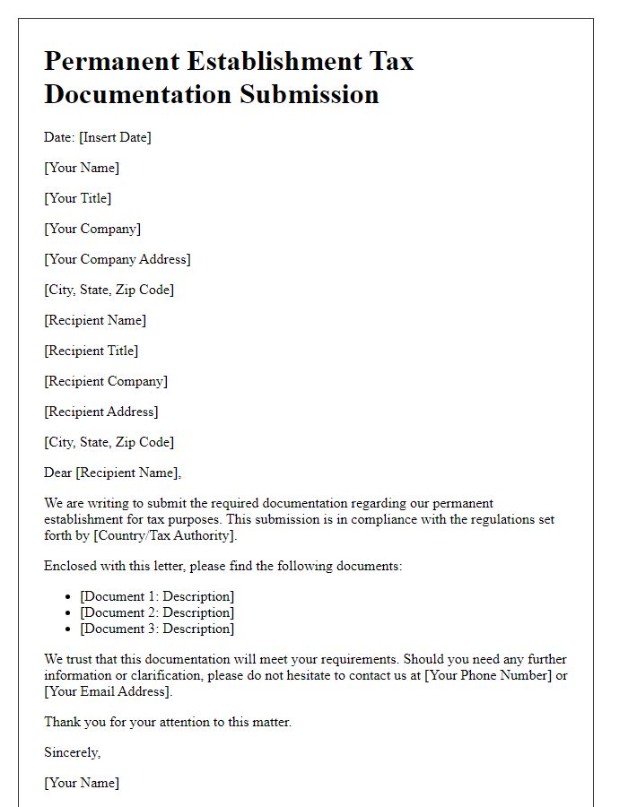 Letter template of permanent establishment tax documentation submission