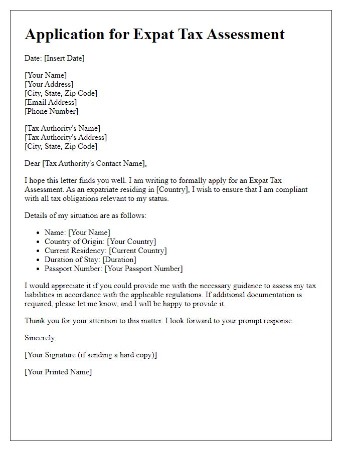 Letter template of Application for Expat Tax Assessment