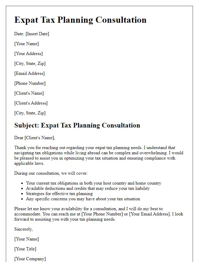 Letter template of Expat Tax Planning Consultation