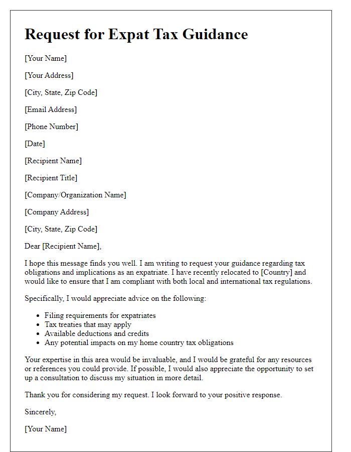 Letter template of Request for Expat Tax Guidance