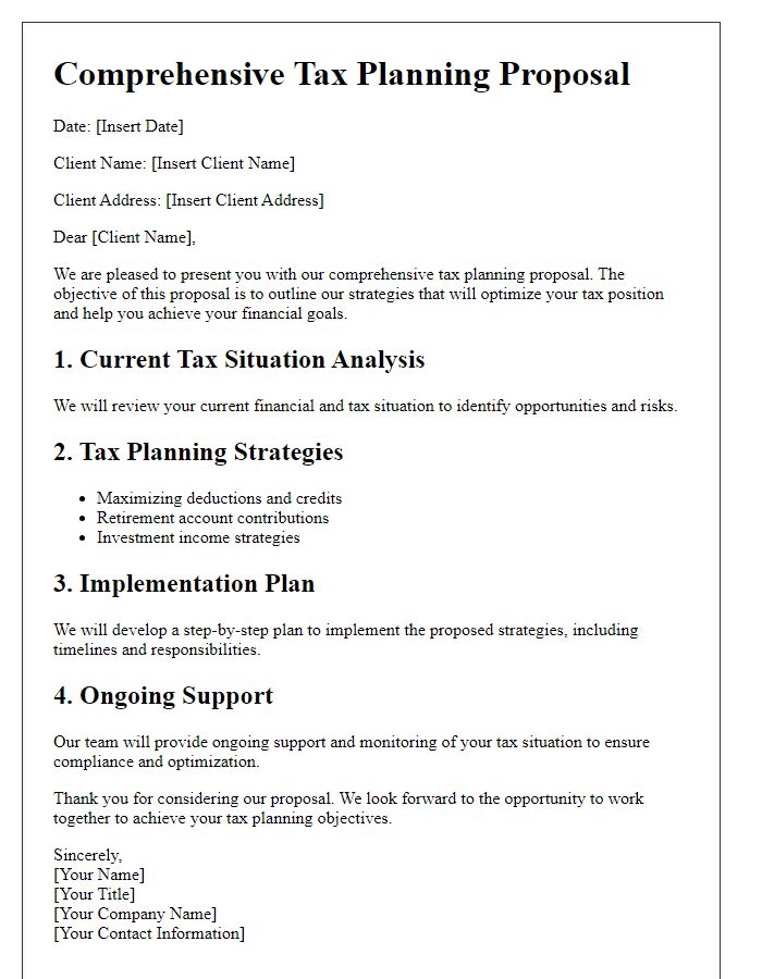 Letter template of comprehensive tax planning proposal