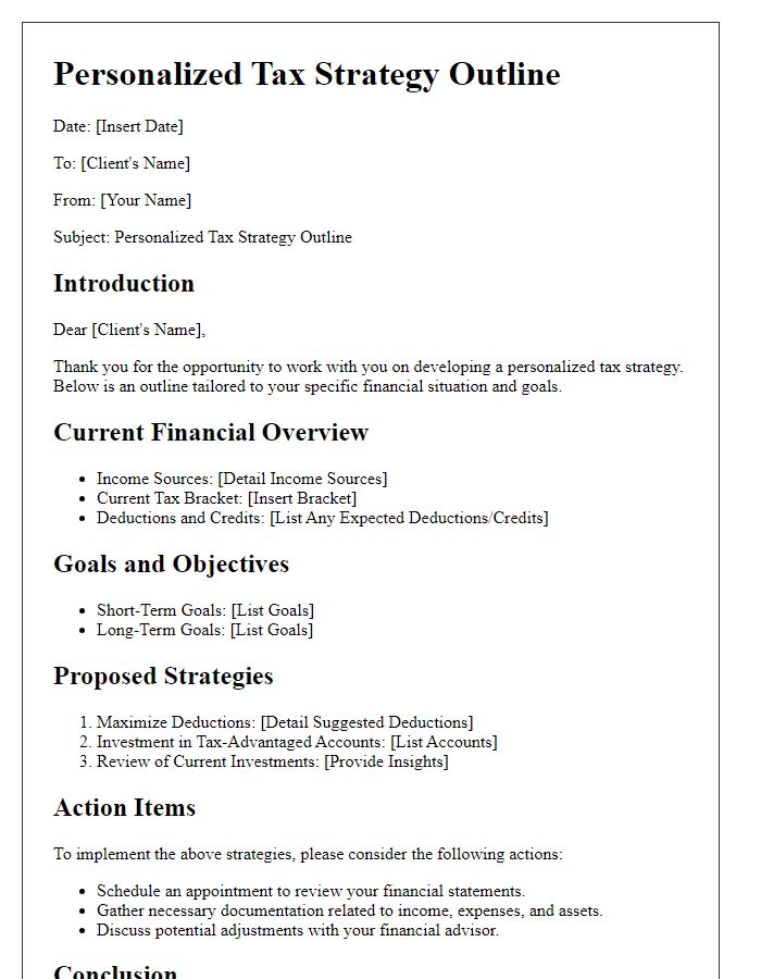 Letter template of personalized tax strategy outline