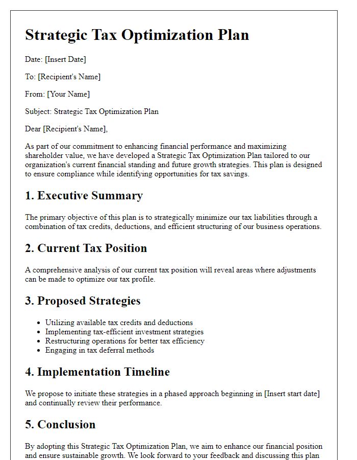 Letter template of strategic tax optimization plan