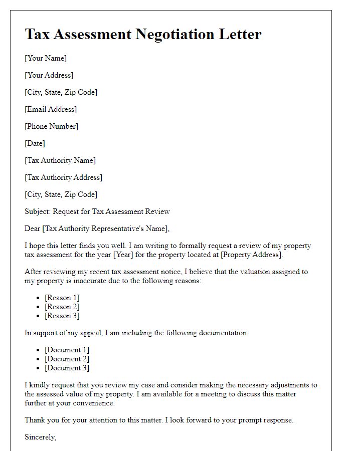 Letter template of tax assessment negotiation