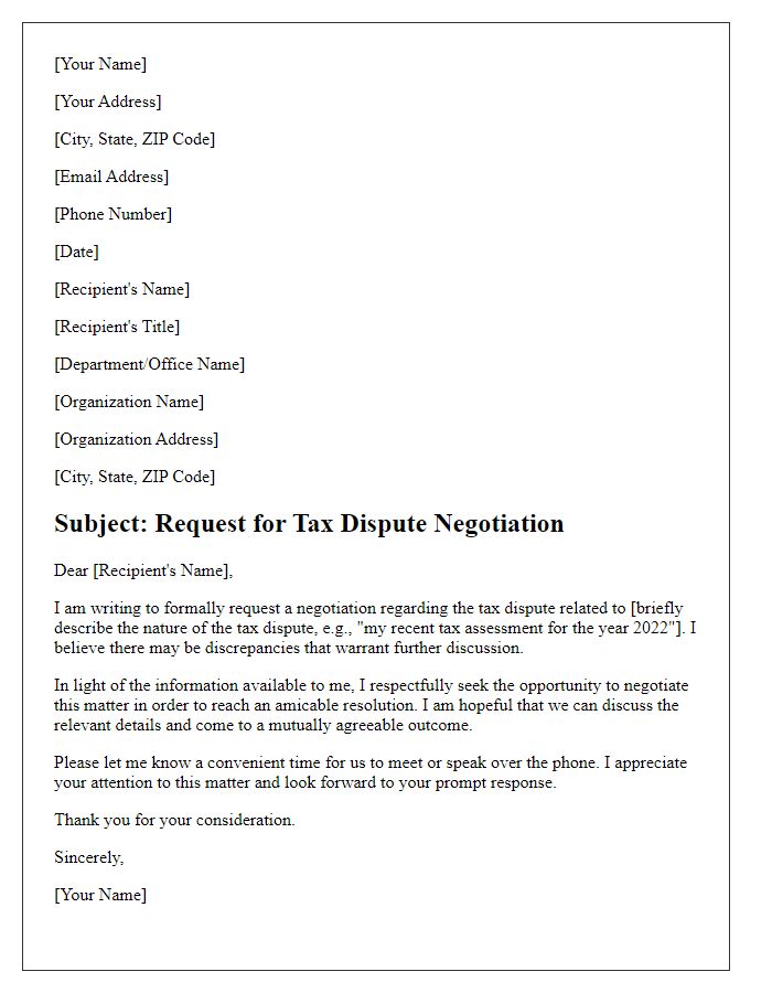 Letter template of tax dispute negotiation request