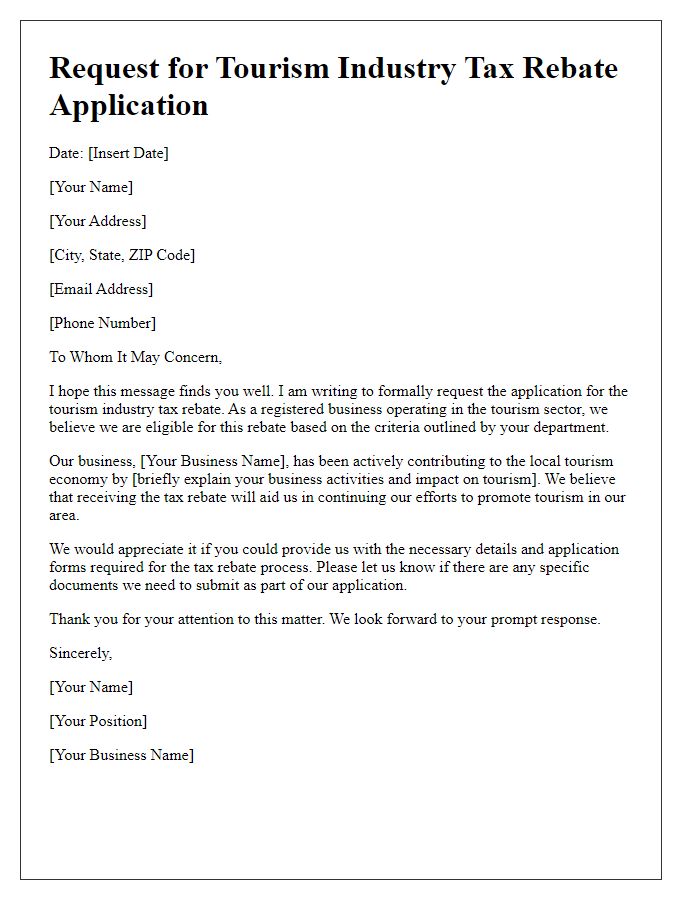 Letter template of request for tourism industry tax rebate application