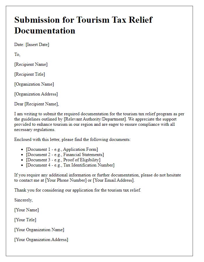 Letter template of submission for tourism tax relief documentation