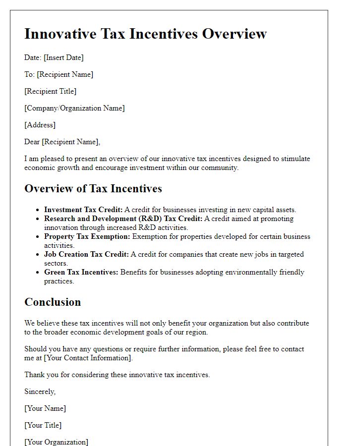 Letter template of innovative tax incentives overview.