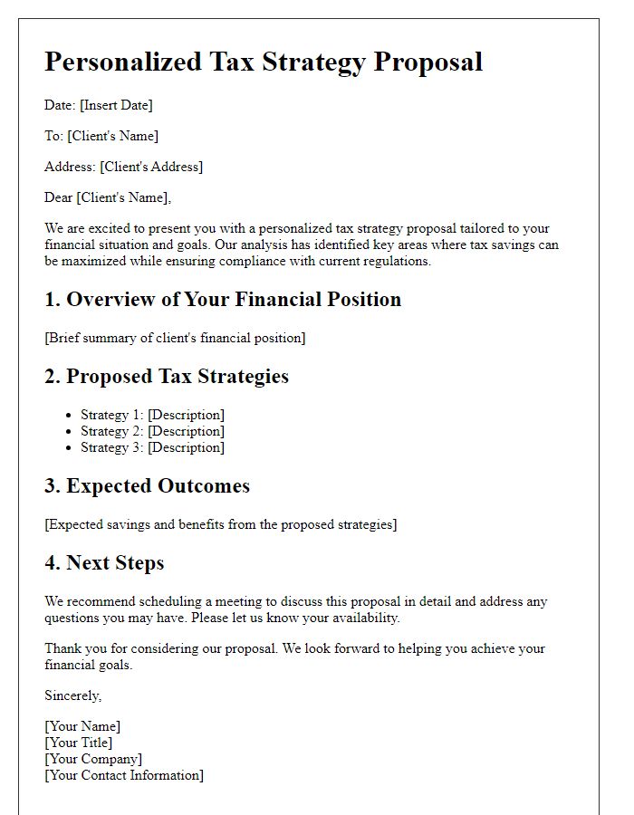 Letter template of personalized tax strategy proposal.