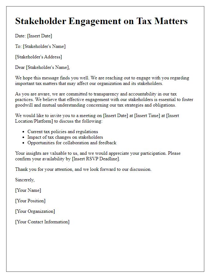 Letter template of stakeholder engagement on tax matters.