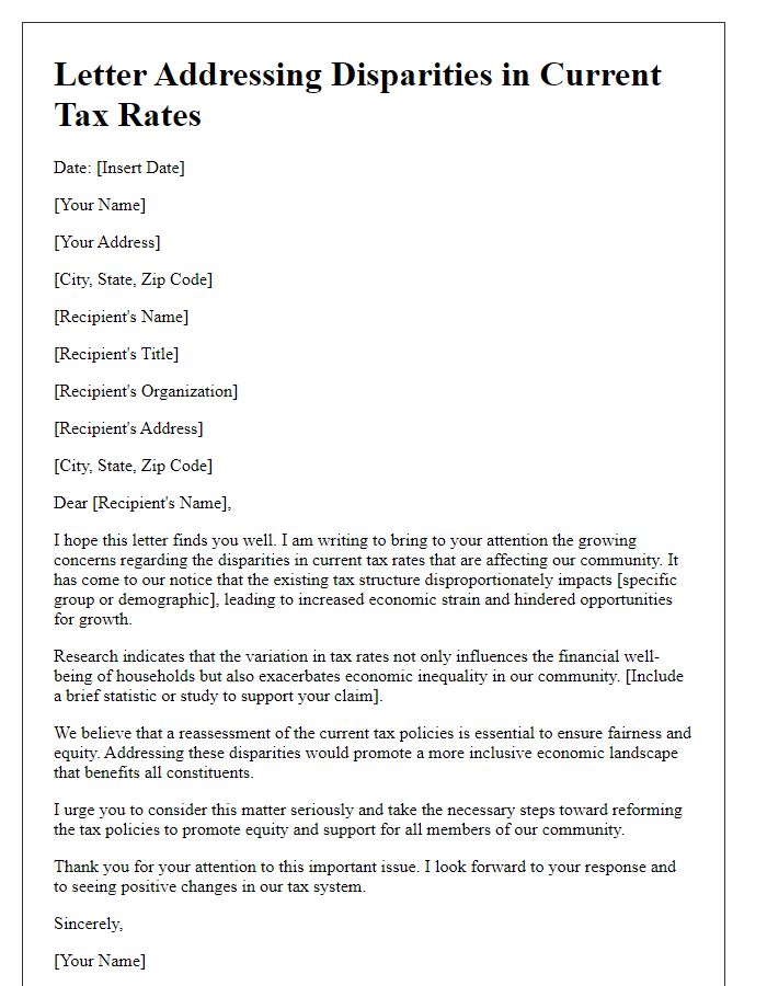 Letter template of addressing disparities in current tax rates