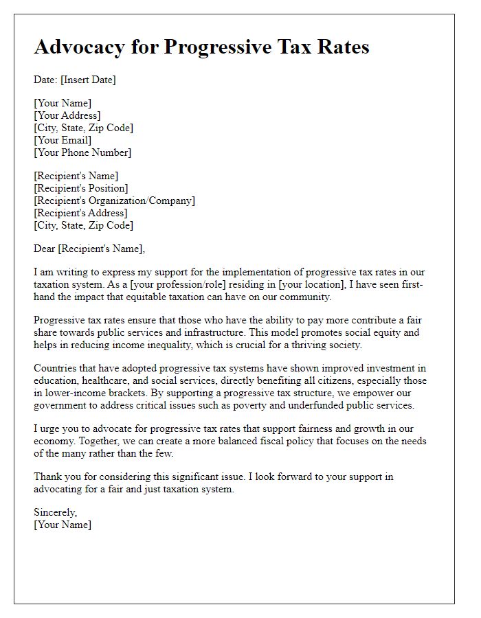 Letter template of advocating for progressive tax rates