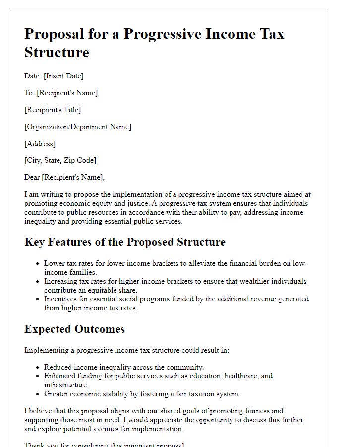 Letter template of progressive income tax structure proposal