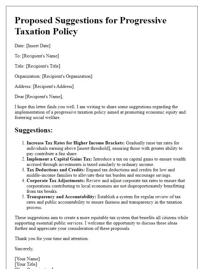 Letter template of progressive taxation policy suggestions