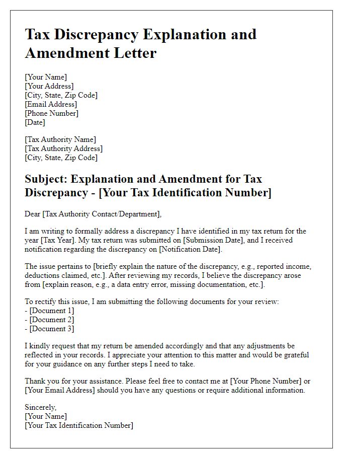 Letter template of Tax Discrepancy Explanation and Amendment