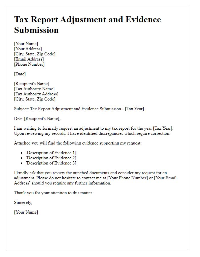 Letter template of Tax Report Adjustment and Evidence Submission