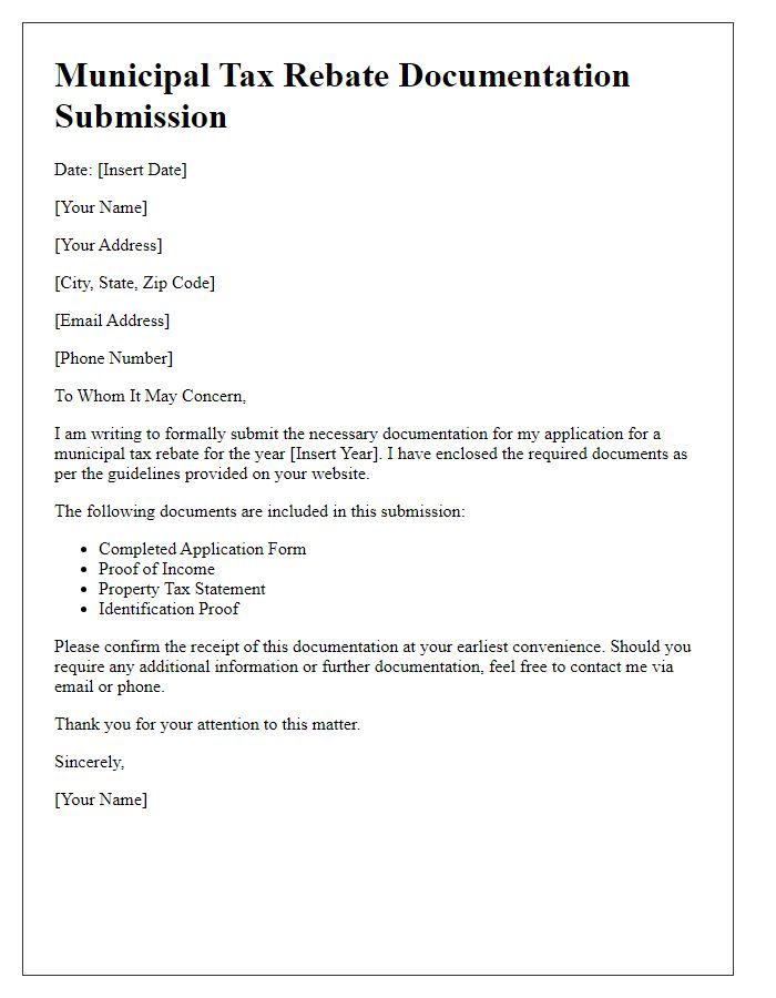 Letter template of municipal tax rebate documentation submission.