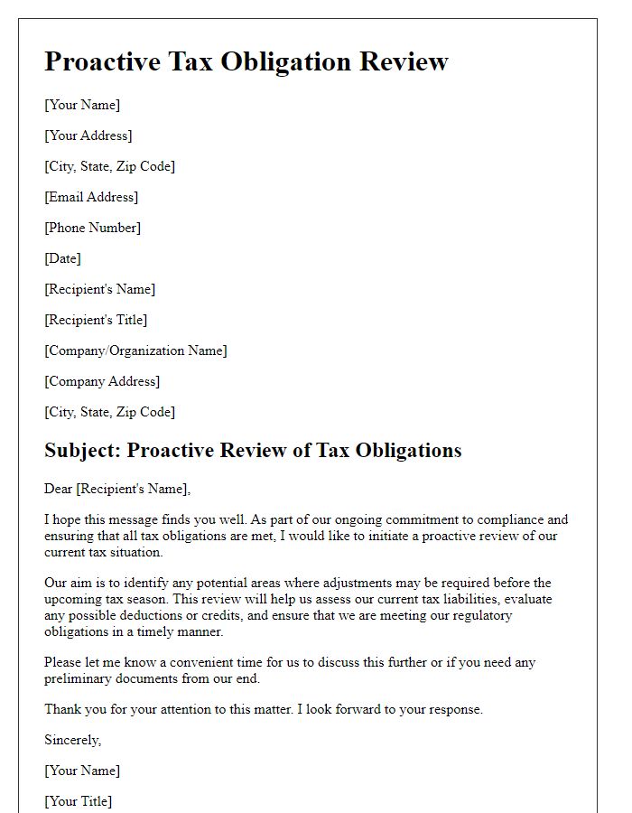 Letter template of proactive tax obligation review