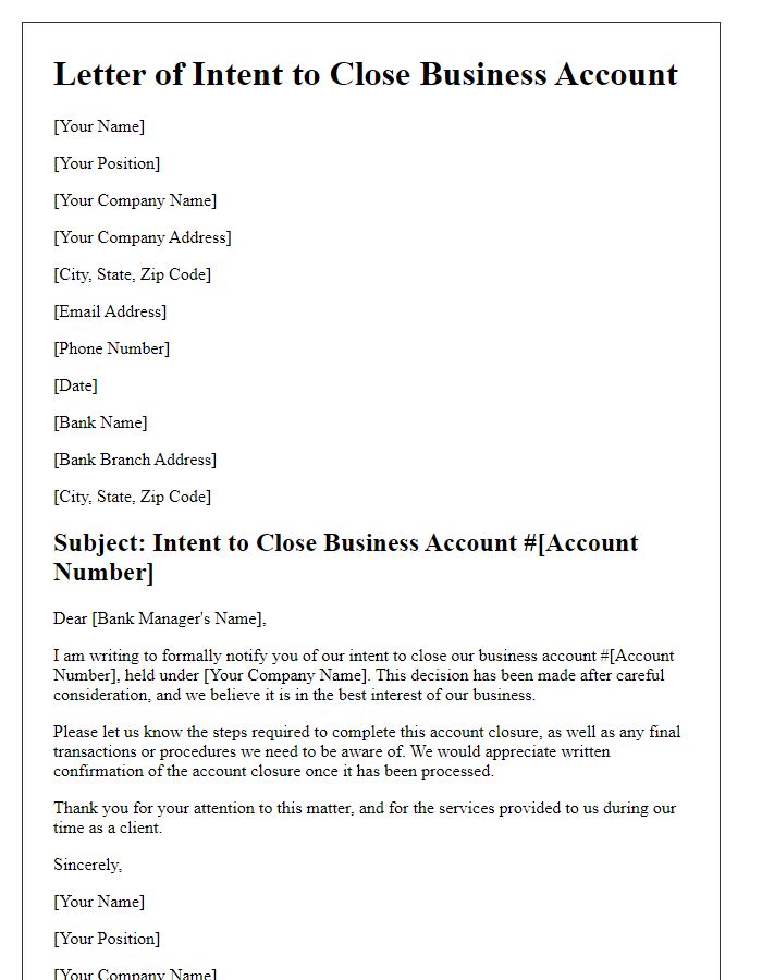 Letter template of intent to close business account