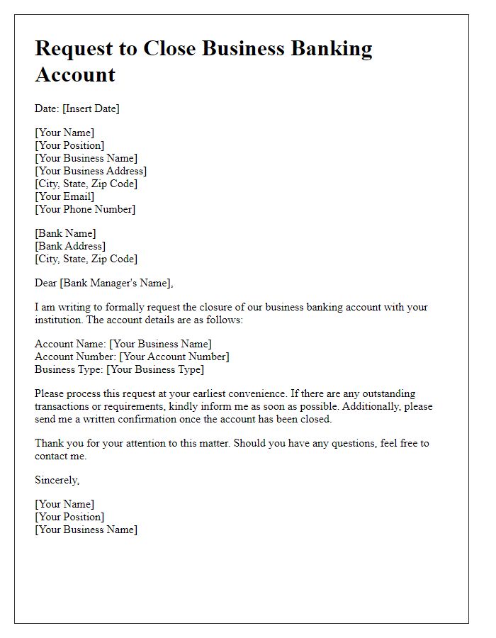 Letter template of request to close business banking account