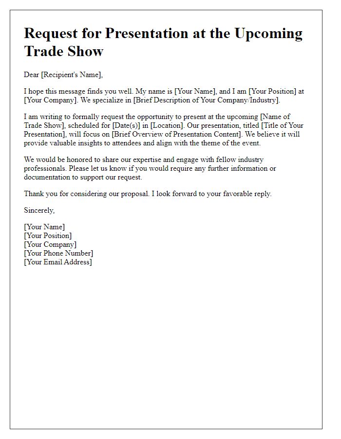 Letter template of request for a presentation at a trade show