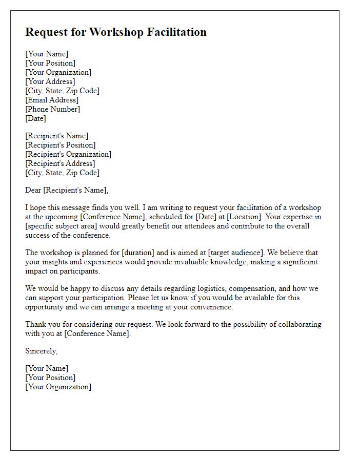 Letter template of request for workshop facilitation at a conference