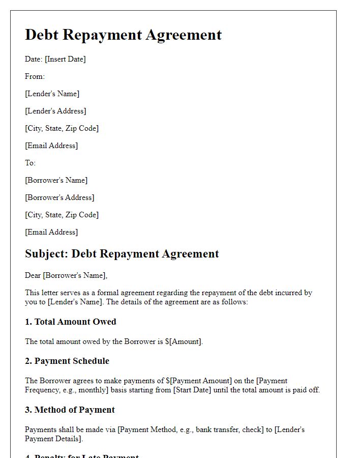 Letter template of debt repayment agreement outline