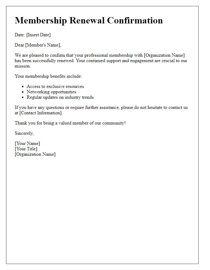 Letter template of professional membership renewal confirmation