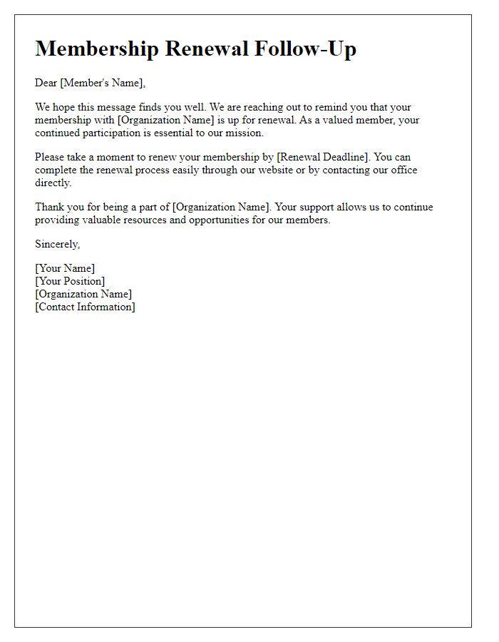 Letter template of professional membership renewal follow-up