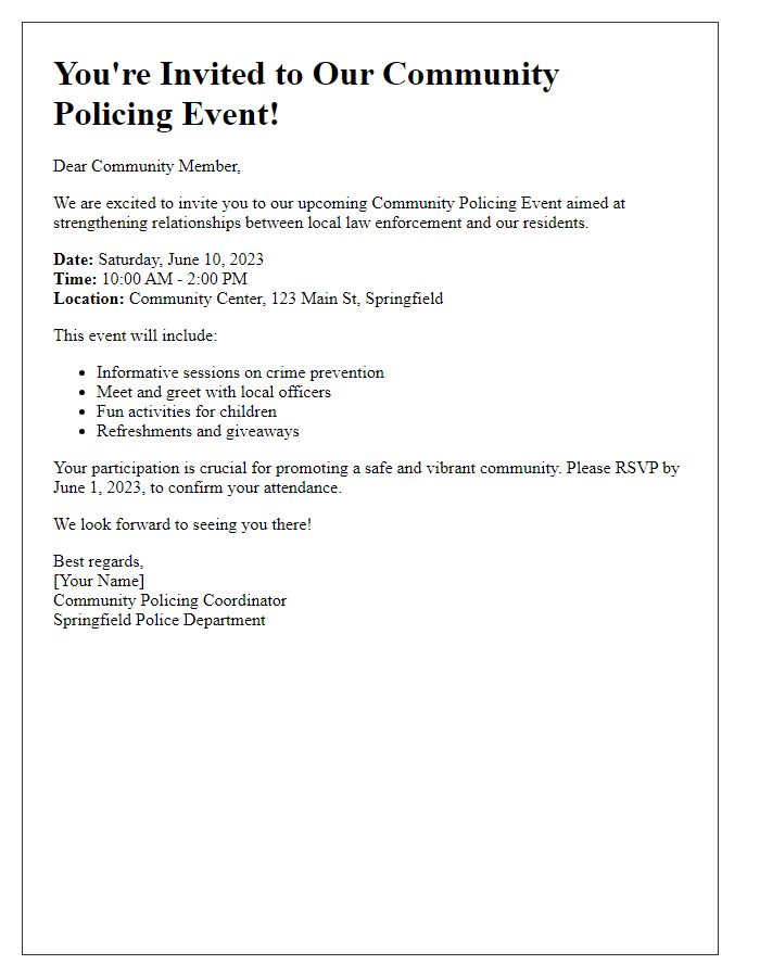 Letter template of community policing event invitation