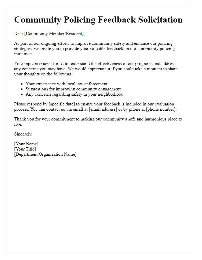 Letter template of community policing feedback solicitation