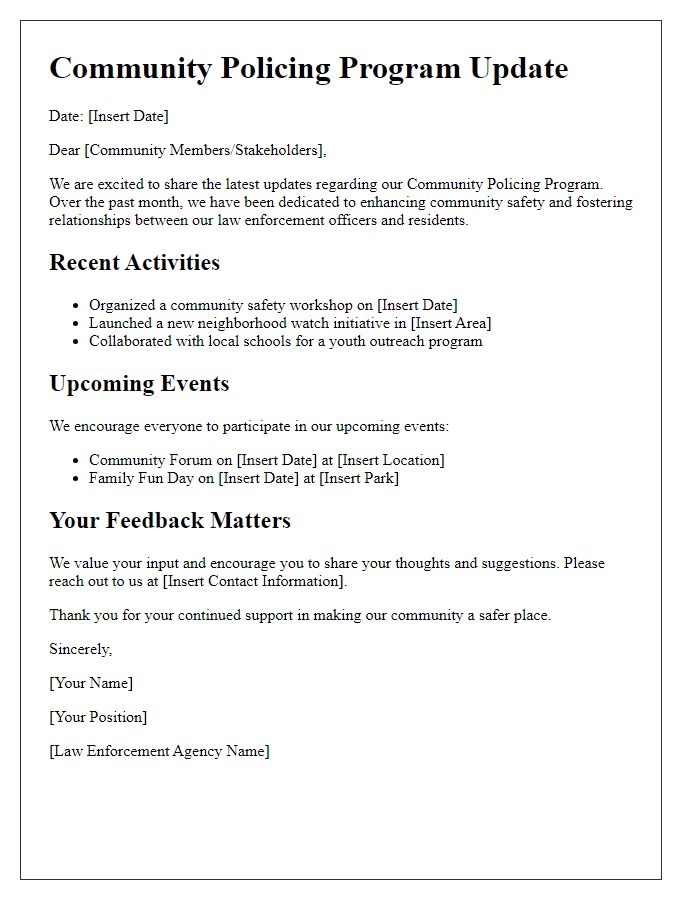 Letter template of community policing program update