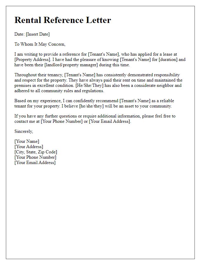 Letter template of rental reference letter for lease consideration