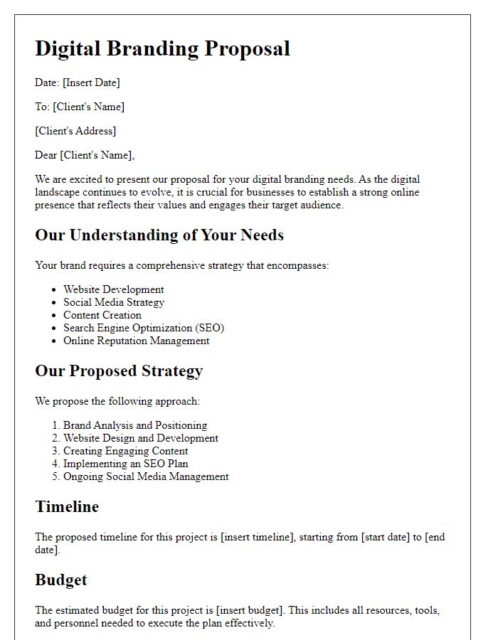 Letter template of digital branding proposal