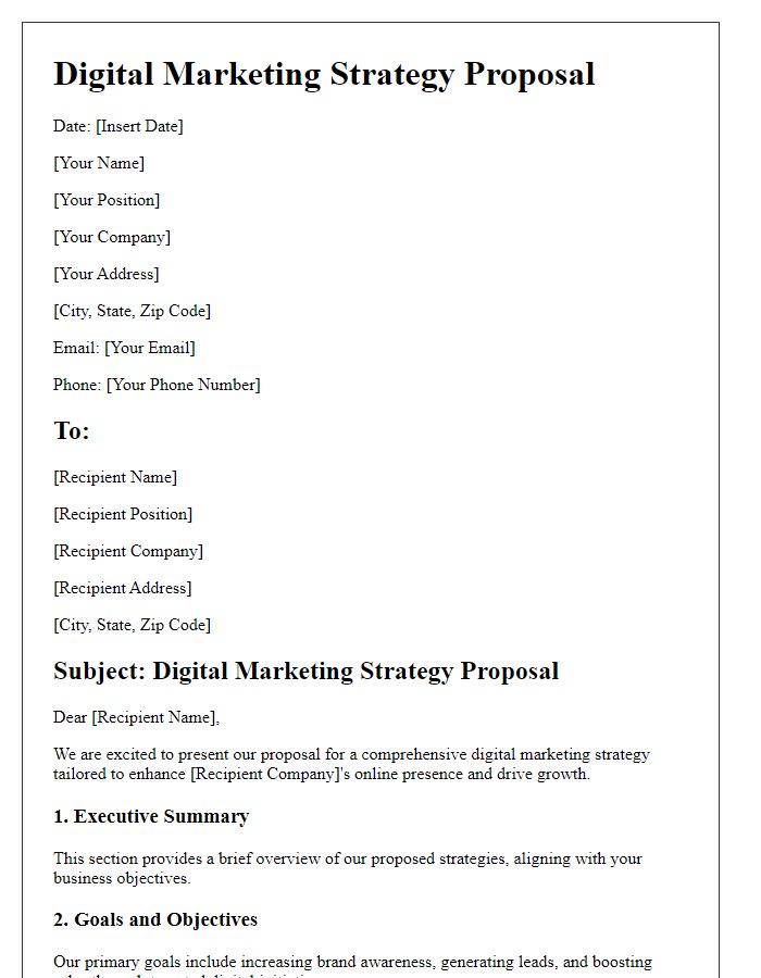 Letter template of digital marketing strategy proposal