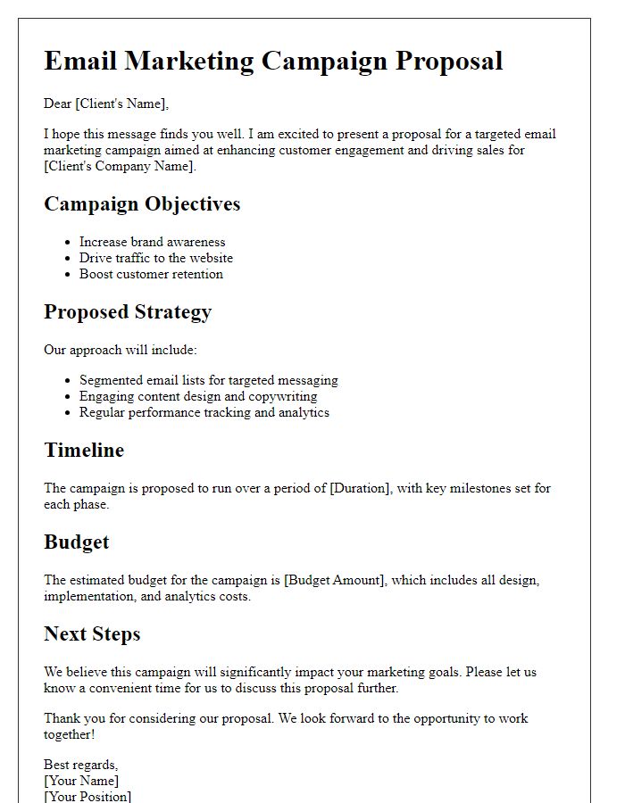 Letter template of email marketing campaign proposal