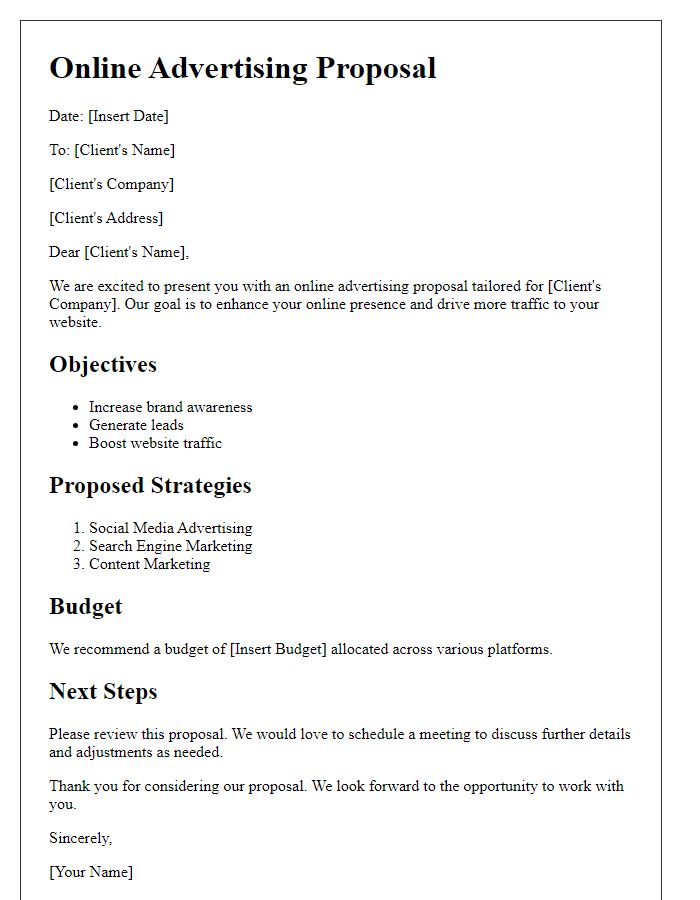 Letter template of online advertising proposal