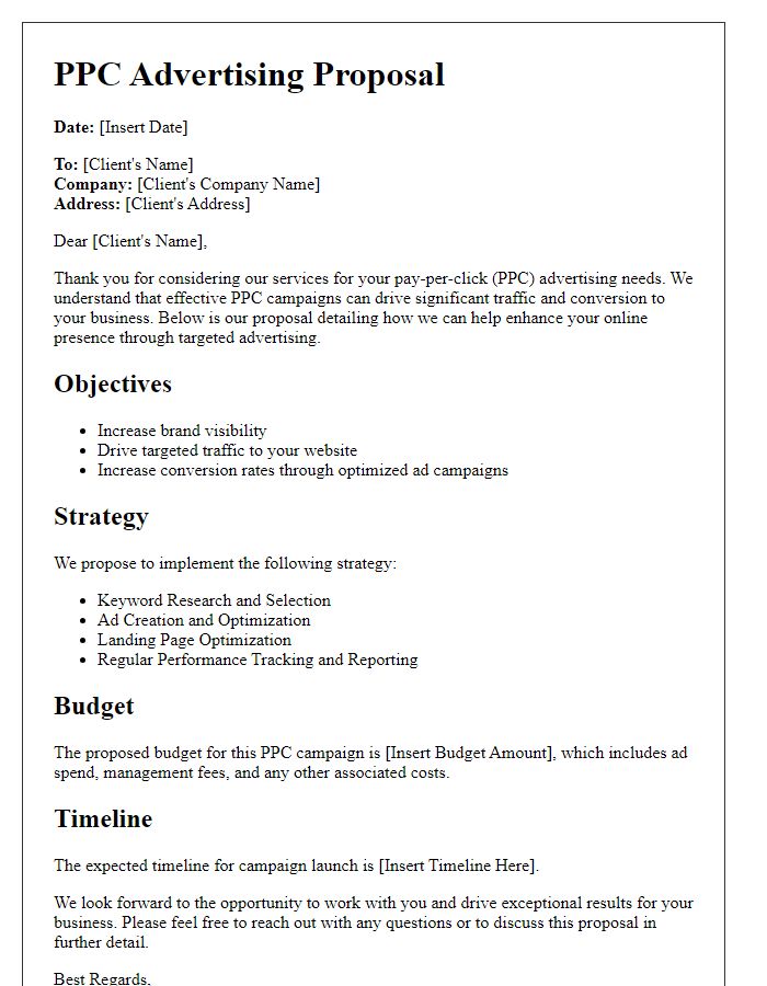 Letter template of PPC advertising proposal